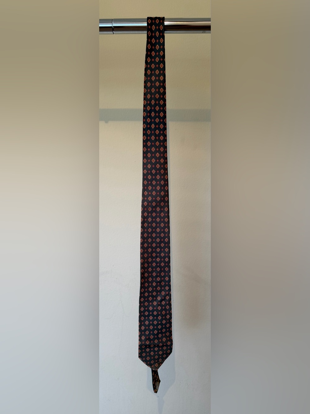 Vintage Fiesole 100% Silk Tie Black Rust Geometric Diamond Necktie